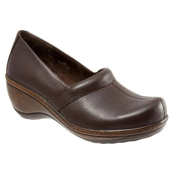 SoftWalk Shoes - SoftWalk Brown Leather Slip On Melody Platform Non-Skid Work Clog Wedge Mule 6M
